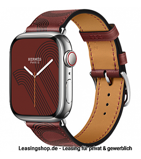 Apple Watch Hermes Series 7 GPS + Cellular leasen, 41 mm  Edelstahlgehäuse Silber, Swift-Lederarmband Rouge H/Noir